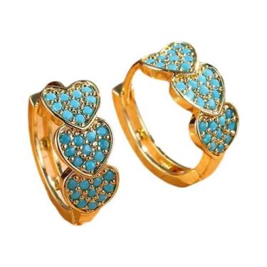 Imagem de Brincos De Argola Turquesa Para Mulheres, Banhados a Ouro Com Zircônia