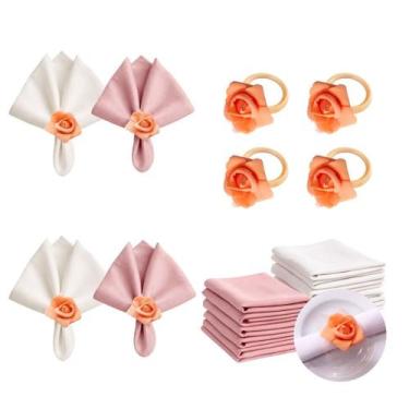 Imagem de Kit com 4 Anel de Guardanapo + 4 Guardanapo Oxford Rosa Salmão - Lado 