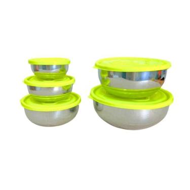 Imagem de 5 Bowls de Alumínio Saladeira com Tampa Plástica 500ml a 6L Alimento C