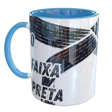 Imagem de Caneca Porcelana Judô Faixa Preta e Branca - Pense Canecas, Azul Claro