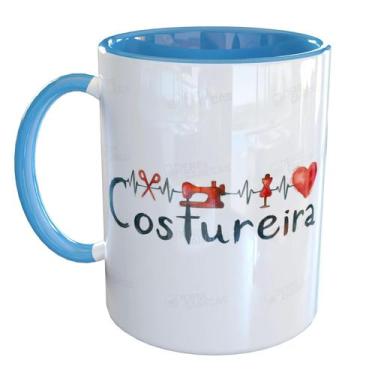 Imagem de Caneca Porcelana Costureira - Pense Canecas, Azul Claro