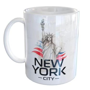 Imagem de Caneca Porcelana Ny Estatua Bandeira Americana - Pense Canecas, Branco
