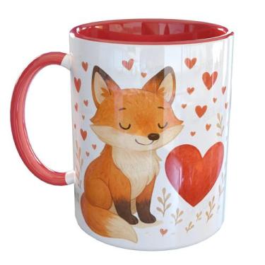 Imagem de Caneca Porcelana Raposa Fofa - Pense Canecas, Vermelho