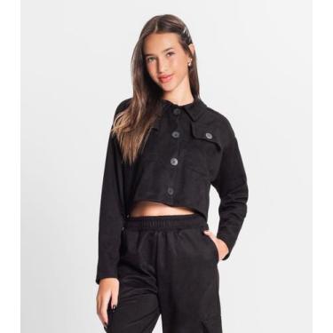 Imagem de Casaco Juvenil Feminino Em Suede Sarjado Minty Preto, 16, Preto