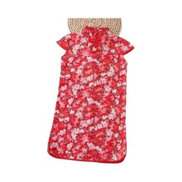 Imagem de Vestido Qipao Vermelho Para Meninas, Vestido De Verão Retro Clássico C