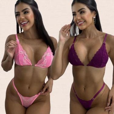 Imagem de Kit 2 Conjuntos Lingerie Sem Bojo Sarah Tamanho:GGCor:Rosa Claro Fúcsi