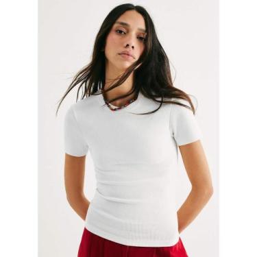Imagem de Blusa Feminina Manga Curta Slim Em Ribana - Creme XG - Hering Adulto, 