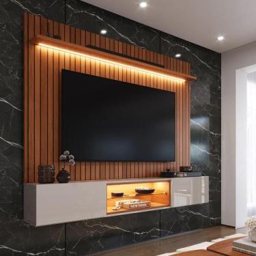 Imagem de Painel com Rack Milano para TV até 70 com LED, Nicho Iluminado e Porta