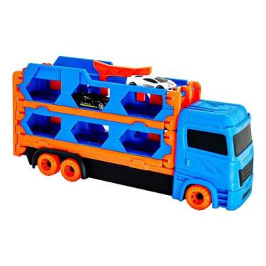 Imagem de Caminhão Cegonha Carreta Vira Pista Brinquedo + 2 Carrinhos - Dm toys