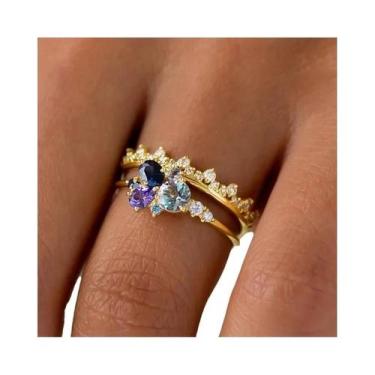 Imagem de Conjunto De Anéis CZ Multicoloridos Para Mulheres, Joias De Luxo Elega