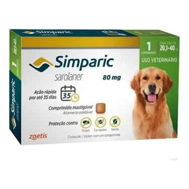 Imagem de Simparic Caixa 1 Comprimido Cães 20 A 40 Kg 80 Mg Zoetis - Congratulat