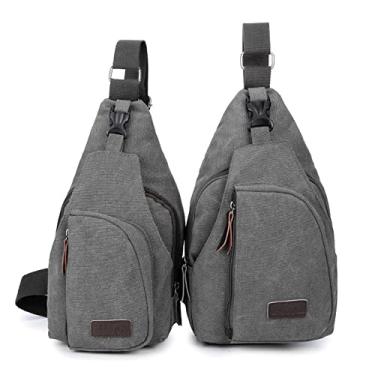 Imagem de JXGSGOGO Mochila tiracolo de lona, bolsa tiracolo de viagem, Cinza, L, Macio