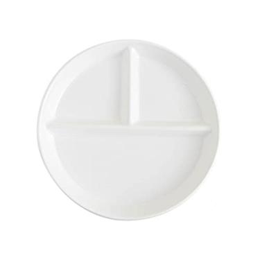 Imagem de OnePine Prato de emagrecimento dividido em porcelana, prato de jantar redondo para dieta com 3 compartimentos, pratos divididos para crianças, placas de controle de porção de cerâmica para adultos (branco)