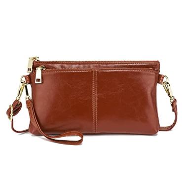 Imagem de ZOOEASS Bolsa tiracolo pequena com zíper triplo, bolsa leve de couro vegano, inclui ombro ajustável, 1 marrom encerado, standard