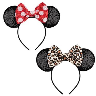 Imagem de FANYITY Orelhas de fantasia da Minnie, 2 faixas de cabeça para orelhas de Mickey para meninas e mulheres, tamanho livre (HEBD+BW)