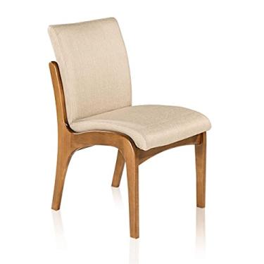 Imagem de Cadeira de Jantar Estofada Lisboa 90 x 52 Cm Madeira Maciça Imbuia Linho Bege M58 - RMI