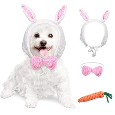 Imagem de Orelhas de coelhinho para cães, kit de brinquedo para filhotes de cachorro e gravata borboleta, orelhas silenciosas para cães, roupas de Páscoa para cães, corda de cenoura, coelho, cachorro, orelha, capuz, brinquedos para dentição, brinquedos de mastigar, brinquedo de cenoura de coelho para animais 