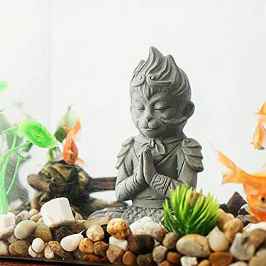 Imagem de Estatuetas Colecionáveis Monkey King Estatueta Sun Wukong Ornamento de Decoração de Aquário Sólido Suprimentos para Animais de Estimação Pequeno Acessório Cimento Decoração de Tanque de Peixes Ornamentos Aquário Seguro Decoração de Aquário