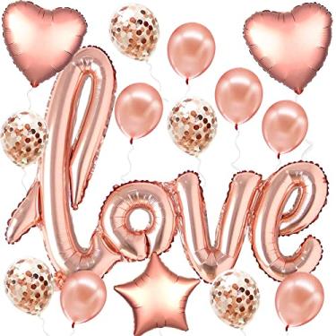 Imagem de Balão de amor grande, 91,44 cm ouro rosa - pacote com 21 | letras de balões de amor | balões de amor em ouro rosa para noite romântica, balões de coração | balões I Love You, decoração de chá de noiva | decorações de dia dos namorados
