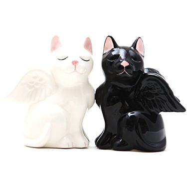 Imagem de Conjunto de saleiro e pimenteiro Angelic Cat preto e branco de 8,89 cm