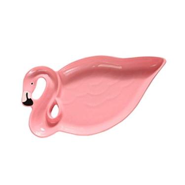 Imagem de Inzopo Decoração de flamingo prato de cerâmica 3D rosa lanches pratos de frutas secas fruteira pratos de sobremesa louça - rosa, G