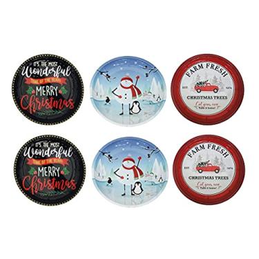 Imagem de The Tin Box Company 10.25" Round - 6 pack of Holiday Tin Serving Bowls - 3 designs, Assorted 4 Color