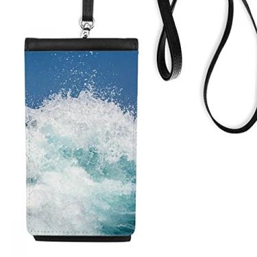Imagem de Bolsa carteira para celular com imagem de ondas do mar e da natureza ciência, bolso preto