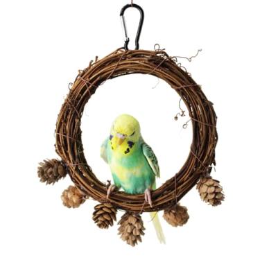 Imagem de Poleiro de balanço de pássaro de papagaio, pássaros pequenos, natural, formato redondo, pendurado, bico de moagem, brinquedos para periquitos, calopsitas conures periquitos, periquitos, periquitos, periquitos, periquitos
