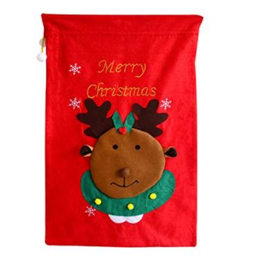 Imagem de Saco de Com Cordão Grande Sacola de Presente de Noel Rena Bolsa de Lona Férias Doces Sacolas para Lembrancinhas de Natal