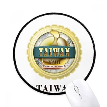 Imagem de Logomarca Taiwan Dragon Boat Race Redondo Antiderrapante Mousepads Preto Bordas Costuradas Presente de Escritório