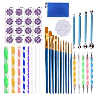 Imagem de Daseey 44 peças Mandala Ferramentas de pontilhado DIY Pintura Stencils Bola Paleta Pincéis Pincéis Multifuncionais Embossing Dot Kit para Canvas Rocks Coloring Drawing Crafting Art Supplies Handwork