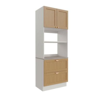 Imagem de Torre Quente 2 Portas 2 Gavetas 2 Nichos para Forno e Microondas Arizona Cabecasa Madeiramadeira Branco/Figueira