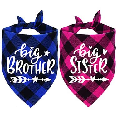 Imagem de STMK Bandana Big Brother Big Sister Dog, Bandana Xadrez de Anúncio de Gravidez, Acessório para Foto de Revelação de Gênero, Acessórios para Cachecol para Animais de Estimação, Cachecóis para Cães