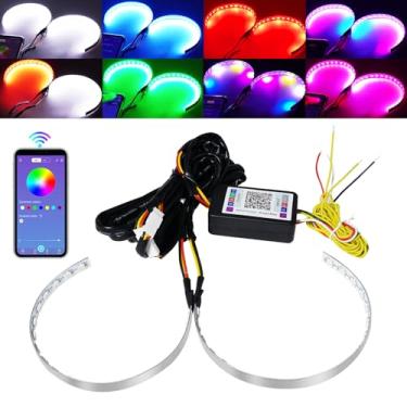 Imagem de Anéis de halo RGB AngelEyes Demon Eye Devil para carro, motocicleta, lentes de projetor de 2,5/2,8/7,6 cm, luz decorativa DRL, luz decorativa de seta para dirigir, iOS Android, aplicativo, controle