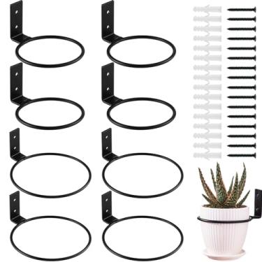 Imagem de KvyusFlourish Pacote com 8 anéis de suporte de vaso de flores de 10 cm para pendurar na parede de metal para vasos de flores, suporte de parede preto para casa, jardim, vasos internos e externos