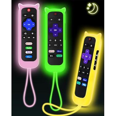 Imagem de (Pacote com 3) ONEBOM Capa para controle remoto Roku Hisense/TCL Roku TV Steaming Stick/Express capa de silicone universal | Pode brilhar no verde escuro amarelo rosa