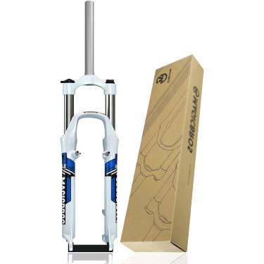 Imagem de Garfo de suspensão para mountain bike de 26 polegadas, garfos dianteiros para mountain bike de 100 mm, tubo reto de 1-1/8 ", disco de controle manual, freio V QR 9 mm, garfo de bicicleta, br