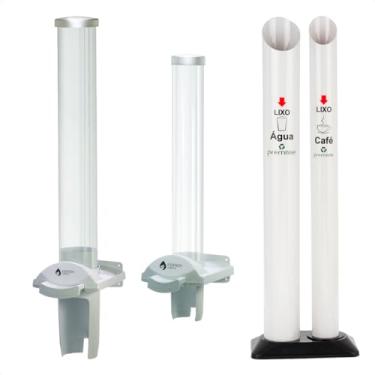 Imagem de Kit Porta Copos Água + Porta Copos Café Branco + Lixeira Dupla