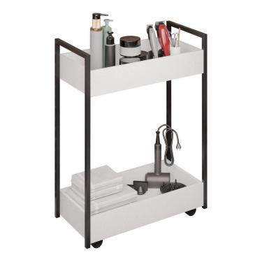 Imagem de Carrinho Auxiliar Para Salão De Beleza Lara 70cm Em Aço Com Rodízios Branco - Desk Design