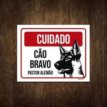 Imagem de Placa Cuidado Cão Cachorro Bravo Pastor Alemão 27X35 - Sinalizo.Com