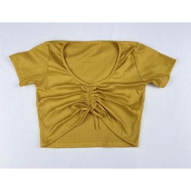 Imagem de Cropped Manga Curta com Cordão Funcional - Elevacci, Amarelo, G
