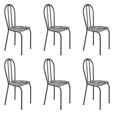 Imagem de Kit 6 Cadeiras de Cozinha Texas Estampado Pará Pés de Ferro Cromo Pret