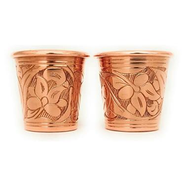 Imagem de DEDE Copper - 2023 CC Series 59 g (conjunto de 2) copos de dose de tequila/vodka, mini copo de mule de Moscou, mini copos feitos à mão sem forro sem revestimento de cobre sólido puro puro para