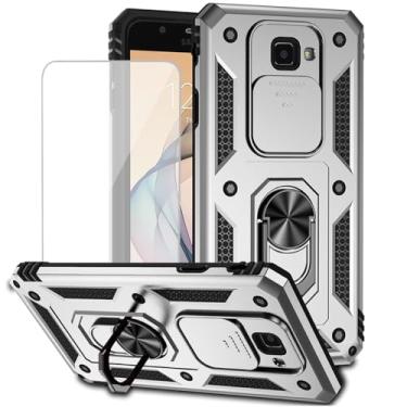 Imagem de Yodueiv Capa para Galaxy J7 2017/J7 Sky Pro/J7 Halo/J7 Perx/Halo com protetor de tela de vidro temperado e capa deslizante para câmera, anel magnético para carro para Samsung Galaxy J7 Prime Silver