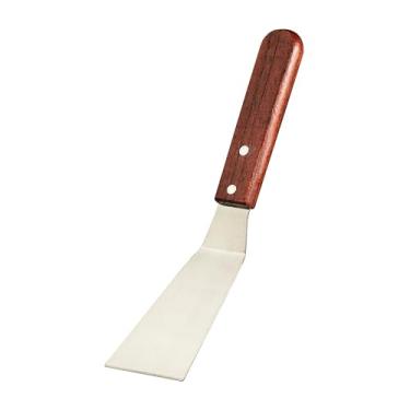 Imagem de Espátulas de metal para uso na cozinha - Espátula pequena com cabo de madeira - Espátula/espátula de aço inoxidável com fenda - Espátula de grelha e grelha para carne, hambúrguer, brownie, biscoito,