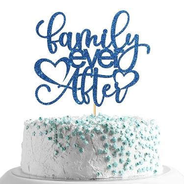 Imagem de MonMon & Craft Family Ever After Cake Topper/Happy Adoption Day Party Decor/Family Ever/Wedding Anniversary Party Decorations - Blue Glitter