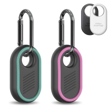 Imagem de Pacote com 2 capas compatíveis com Samsung Galaxy SmartTag2, capa robusta de silicone macio antiderrapante para Galaxy Smart Tag 2 com chaveiro, para chaves, bagagem, animais de estimação (azul claro