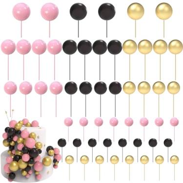 Imagem de Conjunto de 54 peças de decorações de bolo de bola de ouro rosa e preto, 4 tamanhos, verde, branco, prata, topos de bolo para chá de bebê, aniversário, festa de casamento