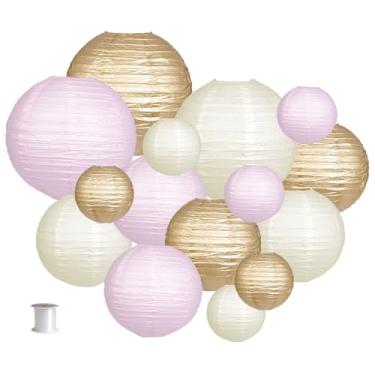 Imagem de zilue Lanternas de papel decorativas, lanternas de papel redondas para pendurar decorações para casamento, noivado, chás de bebê, suprimentos de festa de aniversário rosa/ouro/marfim 15 peças