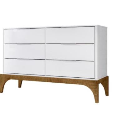 Imagem de Cômoda amalfi 1,36 cm de largura branco/madero canela - Village Móveis